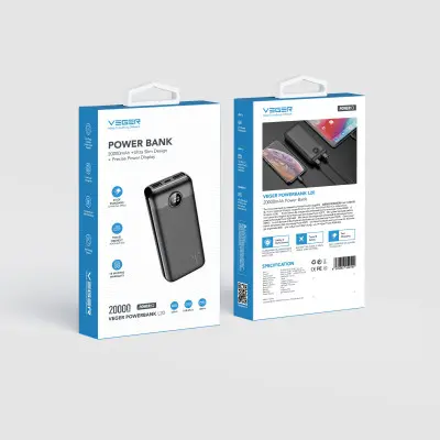 Універсальна мобільна батарея Повербанк VEGER L20S Ultra Slim 20000mAh 20W Чорний