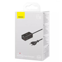Сетевое зарядное устройство Baseus GaN3 Pro 65W (2 type-C+USB) + Кабель Type-C to Type-C Black, Чёрный