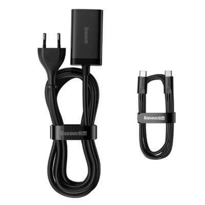 Сетевое зарядное устройство Baseus GaN3 Pro 65W (2 type-C+USB) + Кабель Type-C to Type-C Black, Чёрный