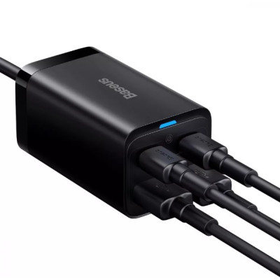 Сетевое зарядное устройство Baseus GaN3 Pro 65W (2 type-C+USB) + Кабель Type-C to Type-C Black, Чёрный