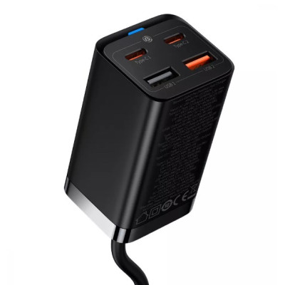 Мережевий зарядний пристрій Baseus GaN3 Pro 65W (2 type-C+USB) + Type-C to Type-C Black, Чорний