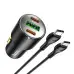Автомобільний зарядний пристрій Hoco NZ6 (1USB+2USB-C) + Кабель Type-C to Type-C Black, Чорний