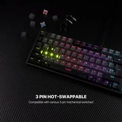 Клавіатура USB Fantech ATOM MK886V2 Blue Switch Чорно/Сіра