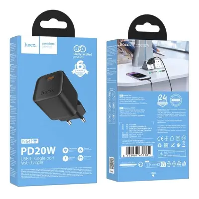 Сетевое зарядное устройство Hoco N64 20W PD Black, Чёрный