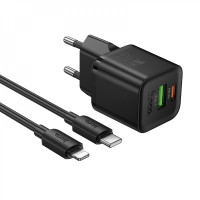 МЗП Hoco N65 PD 20W + Кабель Type-C to Lightning Black, Чорний