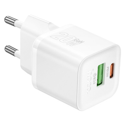 Мережевий зарядний пристрій Hoco N28 1PD+1USB 20W White, Білий