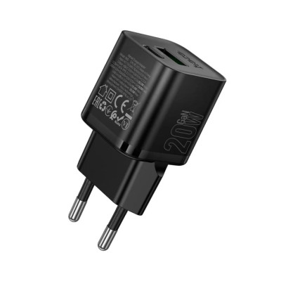 Мережевий зарядний пристрій Hoco N65 1PD+1USB 20W Black, Чорний