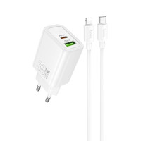 Мережевий зарядний пристрій Hoco N63 USB-C+USB-A 30W Type-C to Lightning Білий
