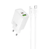 Сетевое зарядное устройство Hoco N63 USB-C+USB-A 30W Type-C to Lightning Білий