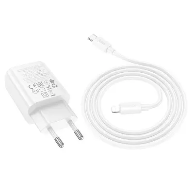 Сетевое зарядное устройство Hoco N63 USB-C+USB-A 30W Type-C to Lightning Білий
