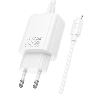 Мережевий зарядний пристрій Hoco N63 USB-C+USB-A 30W Type-C to Lightning Білий