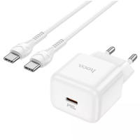 Мережевий зарядний пристрій Hoco N32 1PD 30W + Кабель Type-C to Type-C White, Білий