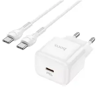 Сетевое зарядное устройство Hoco N32 1PD 30W + Кабель Type-C to Type-C White, Белый