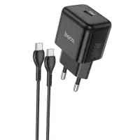 Сетевое зарядное устройство Hoco N32 1PD 30W + Кабель Type-C to Type-C Black, Черный