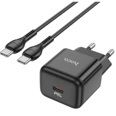 Мережевий зарядний пристрій Hoco N32 1PD 30W + Кабель Type-C to Type-C Black, Чорний
