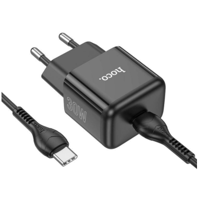 Сетевое зарядное устройство Hoco N32 1PD 30W + Кабель Type-C to Type-C Black, Черный