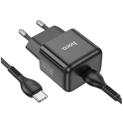 Мережевий зарядний пристрій Hoco N32 1PD 30W + Кабель Type-C to Type-C Black, Чорний