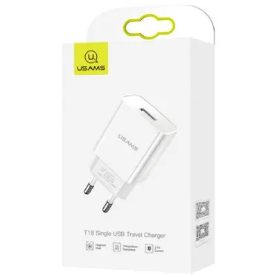 Мережевий зарядний пристрій Usams T18 USB 2.1A Білий