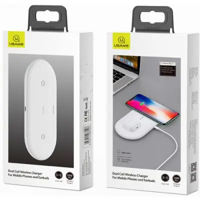 Бездротовий зарядний пристрій Usams CD120 Dual Coil Белый