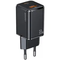Сетевое зарядное устройство T43 1USB+1USB-C 33W Black, Чёрный