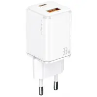Сетевое зарядное устройство T43 1USB+1USB-C 33W White, Белый