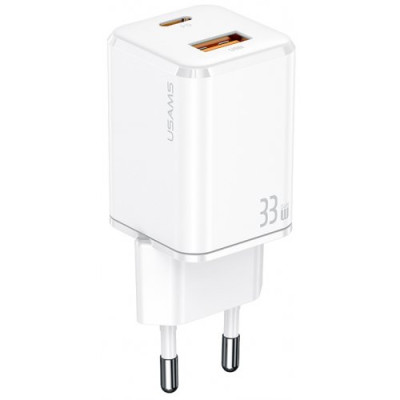 Мережевий зарядний пристрій T43 1USB+1USB-C 33W White, Білий