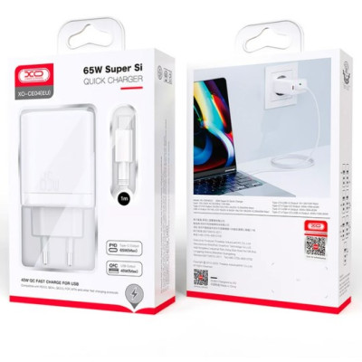 Мережевий зарядний пристрій XO CE04 1USB(45W) + 2USB-С (65W) + Кабель Type-C to Type-C White, Білий