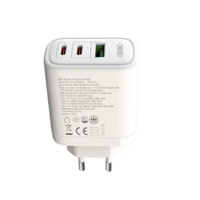 Мережевий зарядний пристрій XO CE04 1USB(45W) + 2USB-С (65W) +Type-C to Type-C White, Білий
