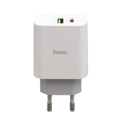 Мережевий зарядний пристрій Hoco C80A PD/ Q.C.3.0 + Type-C to Lightning Cable Білий