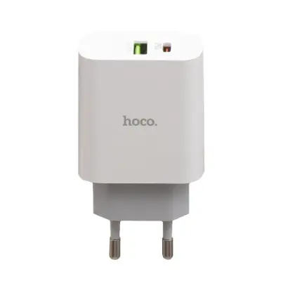 Мережевий зарядний пристрій Hoco C80A PD/ Q.C.3.0 + Type-C to Lightning Cable Білий