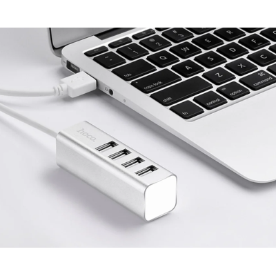 USB хаб Hoco HB-1 4 Ports Silver, Серебряный