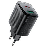 Сетевое зарядное устройство Asefast A106 Gan PD 45W USB-C+USB-ABlack, Чёрный