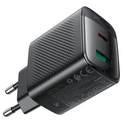 Мережевий зарядний пристрій Aсefast A106 Gan PD 45W USB-C+USB-A Black, Чорний