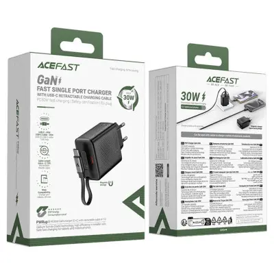 Мережевий зарядний пристрій Aсefast A110 USB-C 30W + Type-C Black, Чорний