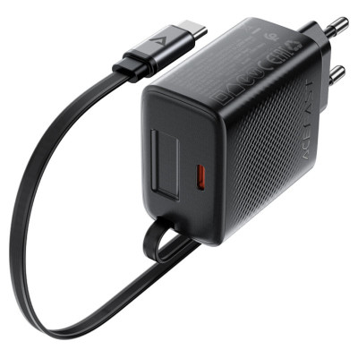 Сетевое зарядное устройство Aсefast A110 USB-C 30W + Type-C Black, Чёрный
