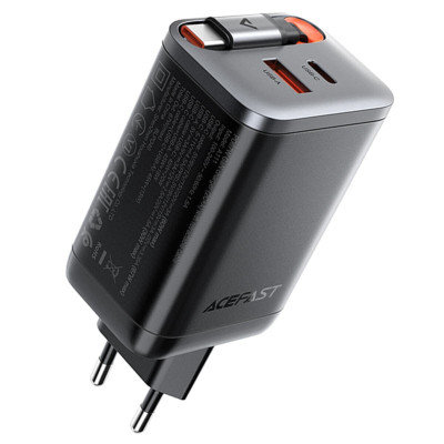 Сетевое зарядное устройство Aсefast A111 USB-C+USB-A 67W  Black, Чёрный