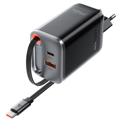 Сетевое зарядное устройство Aсefast A111 USB-C+USB-A 67W  Black, Чёрный