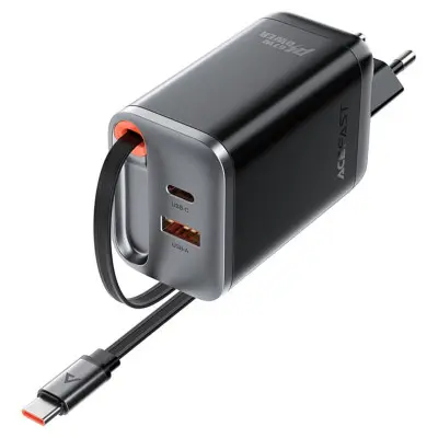 Мережевий зарядний пристрій Aсefast A111 USB-C+USB-A 67W + Type-C Black, Чорний
