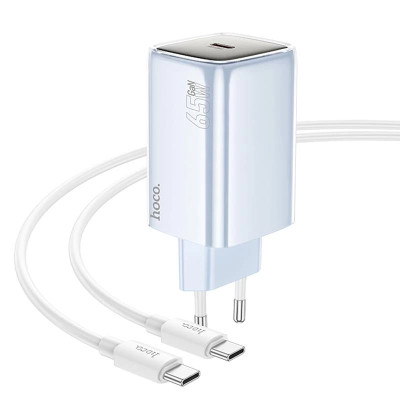 Сетевое зарядное устройство Hoco N48 65W 1USB+Type-C to Type-C Голубой