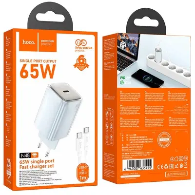 Сетевое зарядное устройство Hoco N48 65W 1USB+Type-C to Type-C Голубой Сетевое зарядное устройство Hoco N48 65W 1USB+Type-C to Type-C Голубой