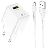 Сетевое зарядное устройство Hoco C98A 1USB 18W/QC3.0 + MicroUSB Белый Сетевое зарядное устройство Hoco C98A 1USB 18W/QC3.0 + MicroUSB Белый