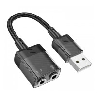 Адаптер Hoco LS37 Spirit 2-port USB to 3.5mm External Sound Card Чорний