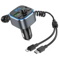 FM Трансмітер Hoco E74 Type-C/Ligtning 18W Grey, Сірий