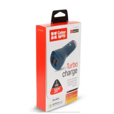 Автомобильное зарядное устройство Colorway 2USB QC 36W Grey, Серый