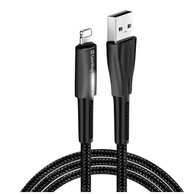Кабель дата Colorway USB Type A - Lightning 1м Чорний (zinc alloy + led)