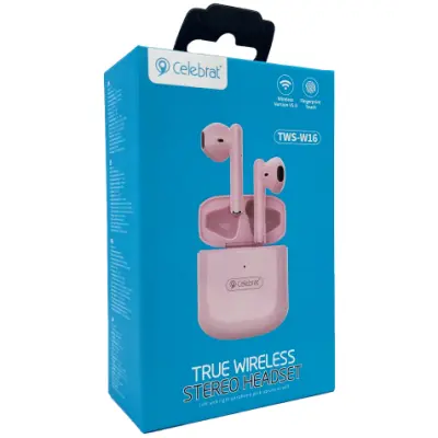 Безпровідні навушники Celebrat W16 TWS Pink, рожевий Безпровідні навушники Celebrat W16 TWS Pink, рожевий