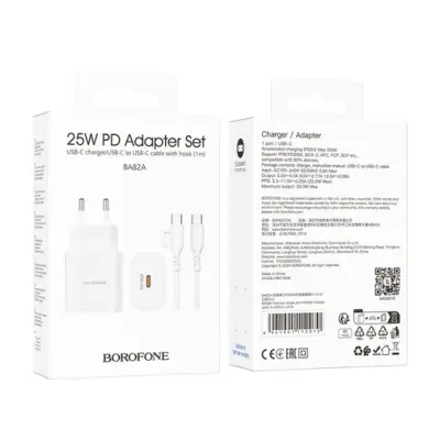 МЗП Borofone BA82A USB-C 25W + Type-C to Type-C  Білий