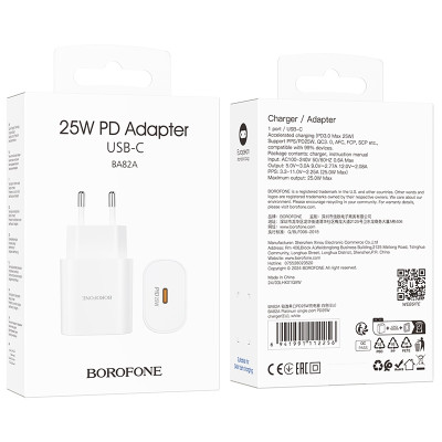 Мережевий зарядний пристрій Borofone BA82A USB-C 25W Білий
