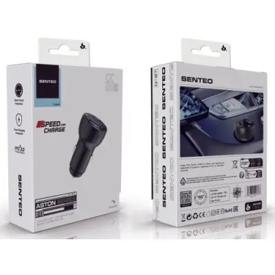 Автомобильное зарядное устройство Senteo Q-07 2USB-C PD/QC 66W 3A Black, Черный