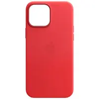 Чехол накладка Leather (AA) MagSafe iPhone 13 Малиновая (Crimson)